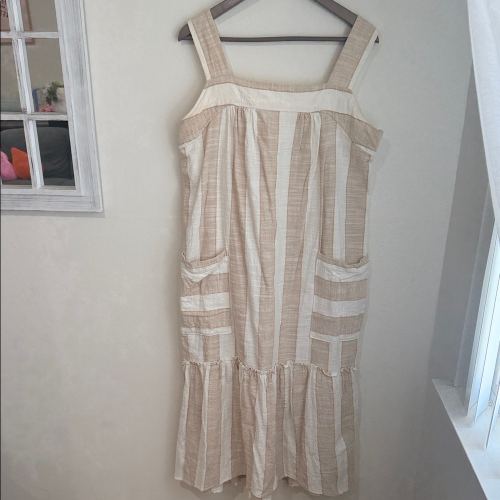 Striped Cream & Tan Long Dress from Anthropologie
